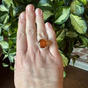 Stunning Sterling Silver Padparadscha Sapphire Ring Size 7.25